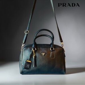 AUTHENTIC PRADA AFTER DARK-SAFFIANO BLACK LEATHER-GOLD ENGRAVED HW.